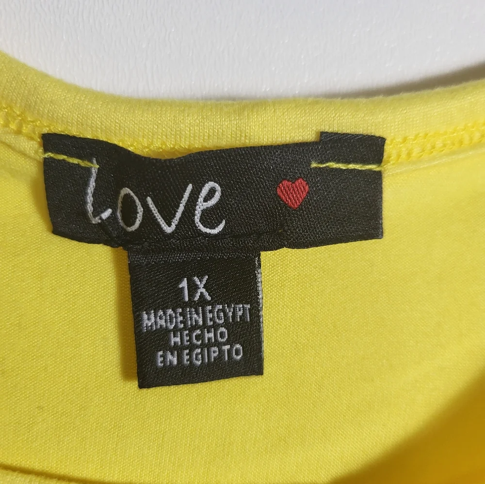 LOVE bright yellow slashed hem tunic women's 1X  #2126